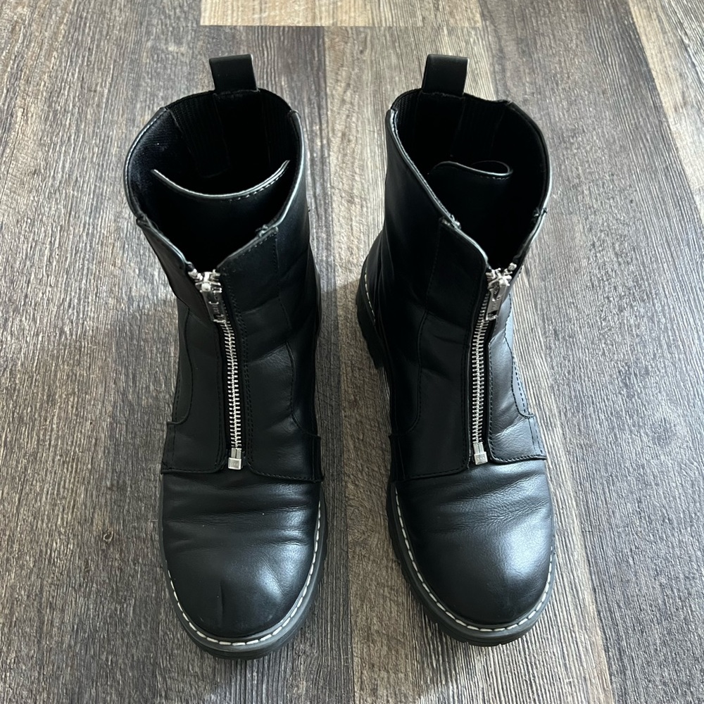 Kimberly black leather combat boots